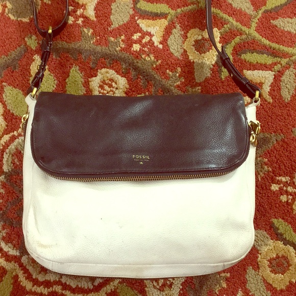 Fossil Handbags - Fossil black white crossbody messenger leather bag